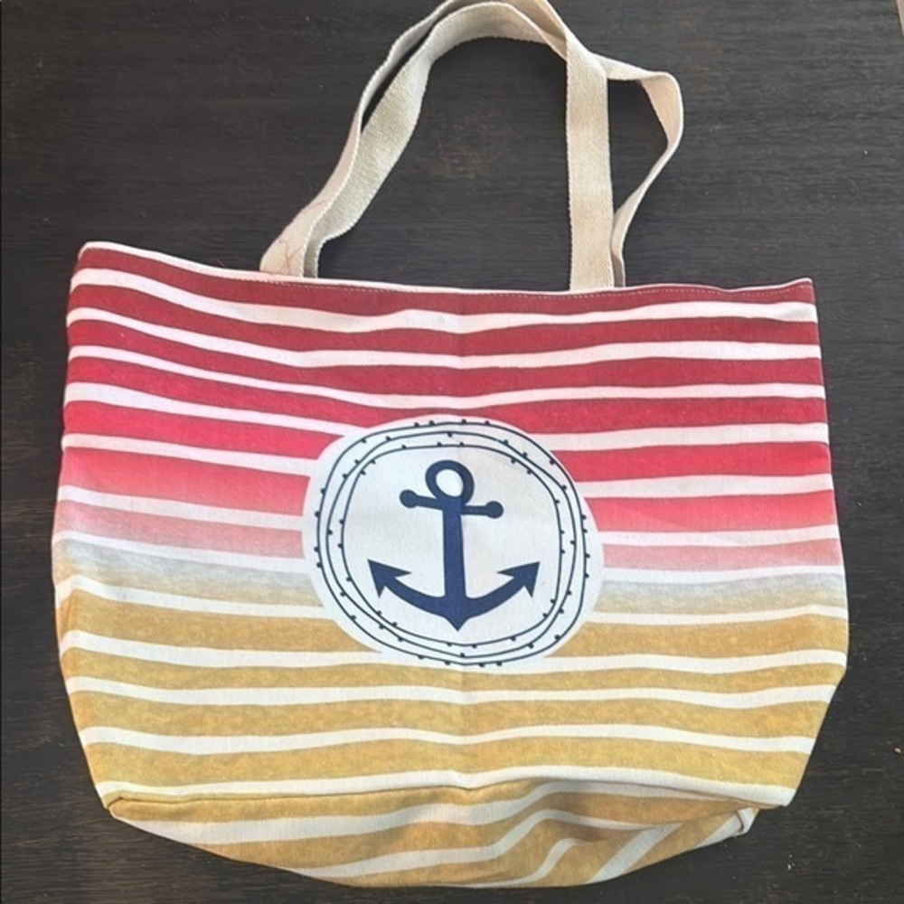 Red and Yellow Nautical Tote Bag with Anchor Design